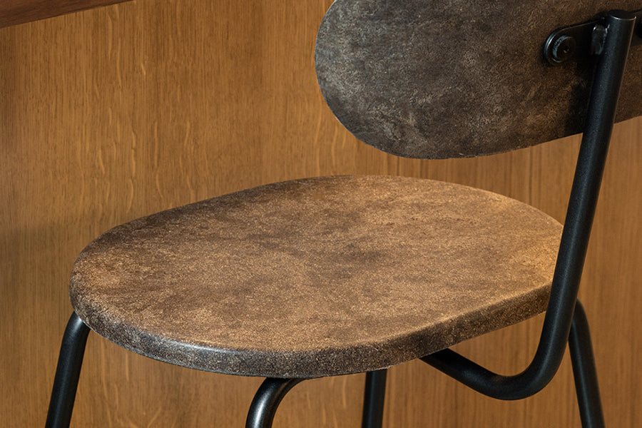 Earth Stool by Mater, showing closeup view of earth stool in live shot.
