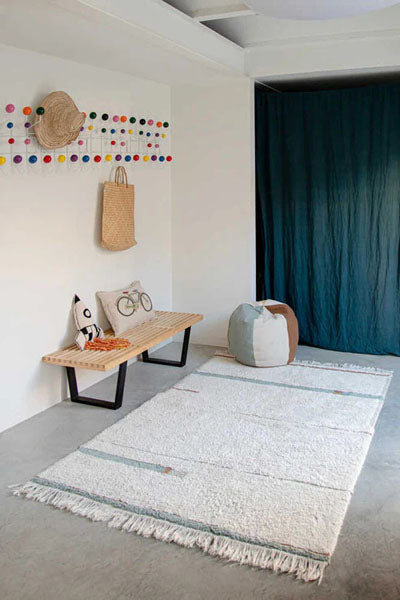 Eco-City Lanes Washable Rug by Lorena Canals, showing eco-city lanes washable rug in live shot.