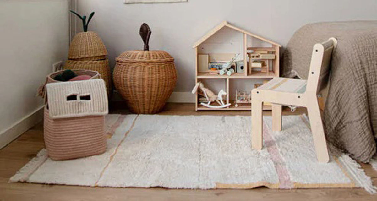 Eco-City Lanes Washable Rug by Lorena Canals, showing eco-city lanes washable rug in live shot.