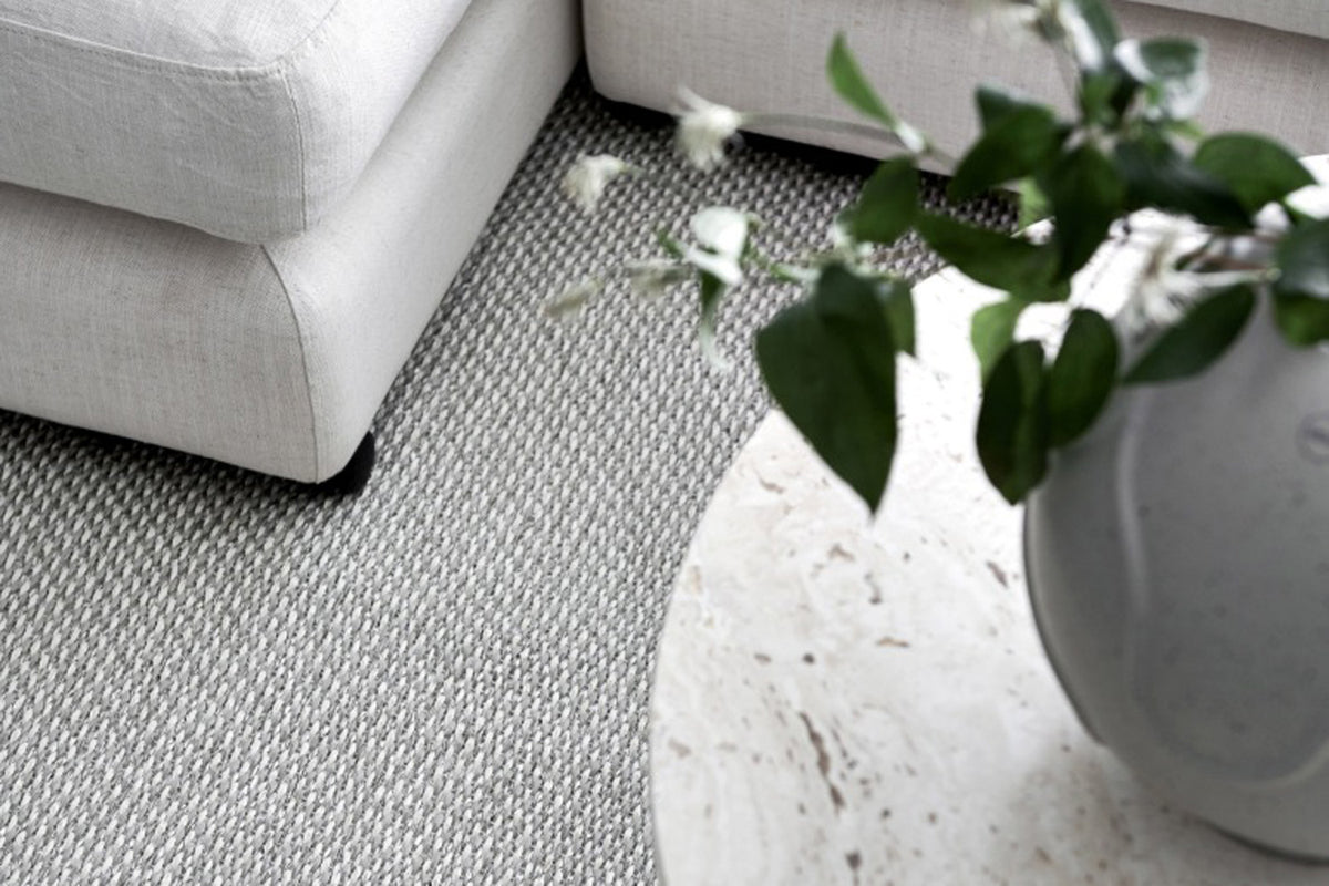 Edit Linen & Vanilla with Stone Metalic Rug by Pappelina, showing edit linen & vanilla with stone metalic rug in live shot.