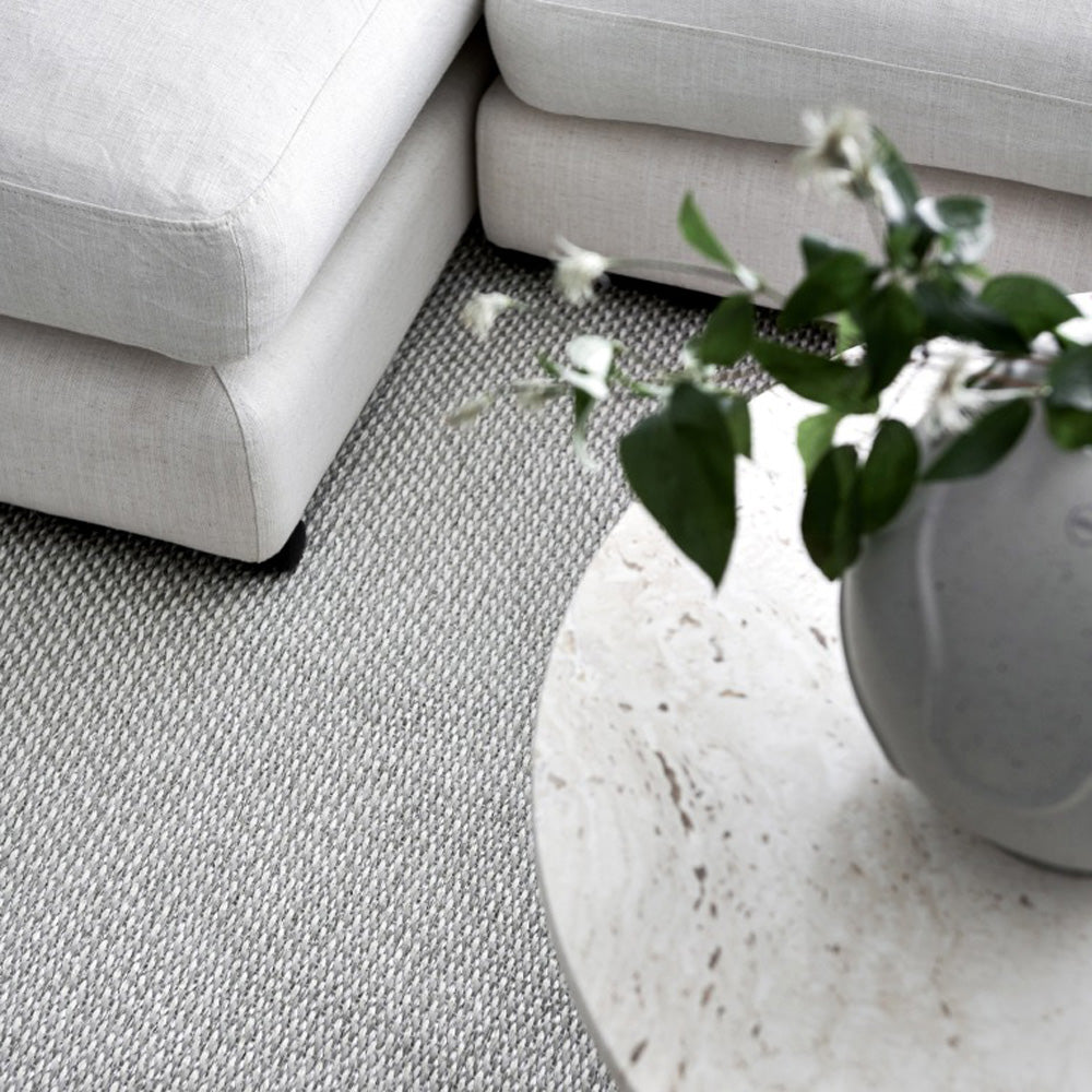 Edit Linen & Vanilla with Stone Metalic Rug by Pappelina, showing edit linen & vanilla with stone metalic rug in live shot.