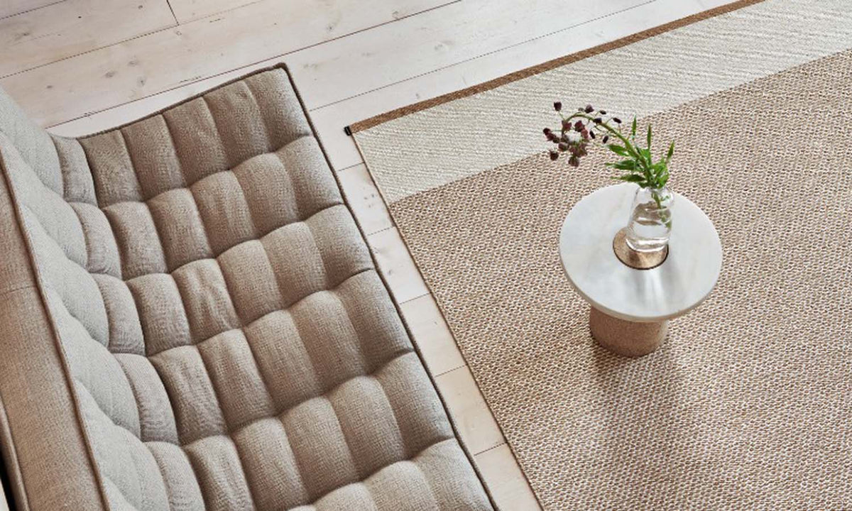 Edit Ochre & Vanilla with Beige Metalic Rug by Pappelina, showing edit ochre & vanilla with beige metalic rug in live shot.