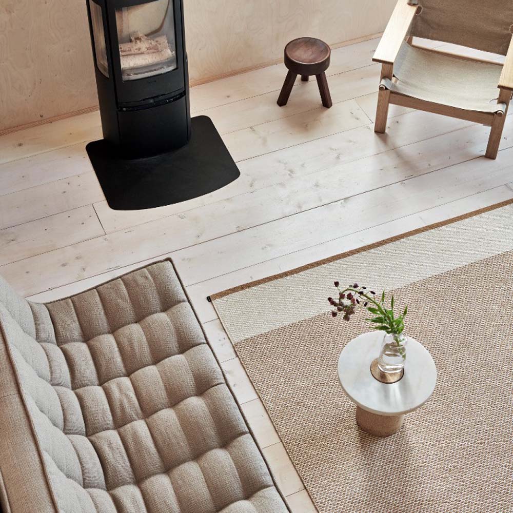 Edit Ochre & Vanilla with Beige Metalic Rug by Pappelina, showing edit ochre & vanilla with beige metalic rug in live shot.