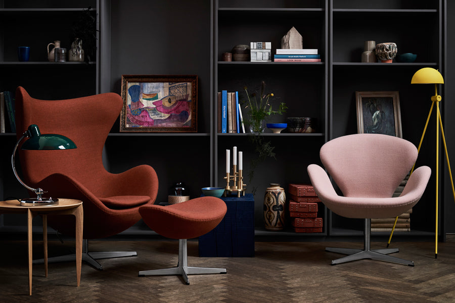Egg Footstool by Fritz Hansen, showing egg footstool in live shot.