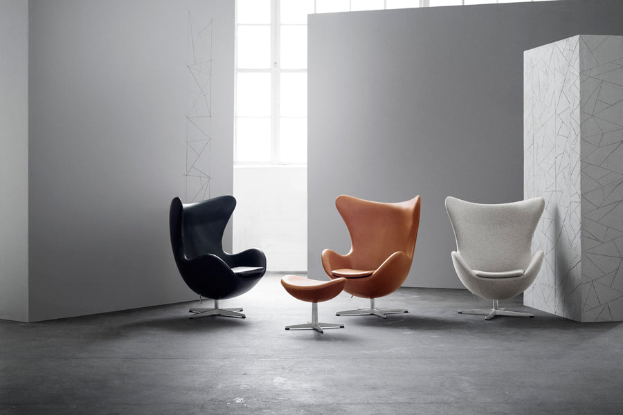 Egg Lounge Chair by Fritz Hansen, showing egg lounge chairs in live shot.