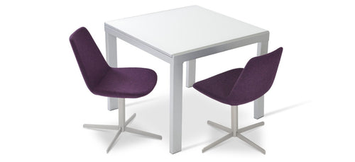 Eiffel 4 Star Swivel Chair-Fabric by SohoConcept, showing eiffel 4 star swivel chair-fabric with table.