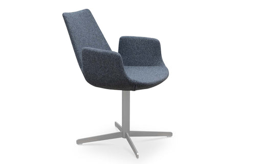 Eiffel Arm 4 Star Swivel Chair-Fabric by SohoConcept - Chrome, Camira Blazer Dark Grey Wool.