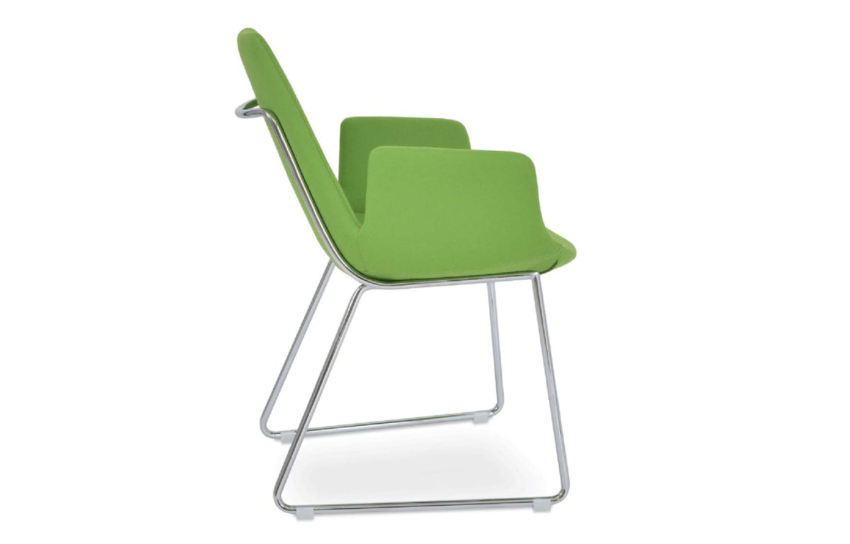 Eiffel Arm Handle Back Chair-Fabric by SohoConcept - Chrome Coated Tube, Camira Blazer Pistachio Wool.