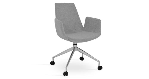 Eiffel Arm Spider Swivel Chair-Fabric with Casters by SohoConcept, showing angle view of eiffel arm spider swivel chair-fabric.