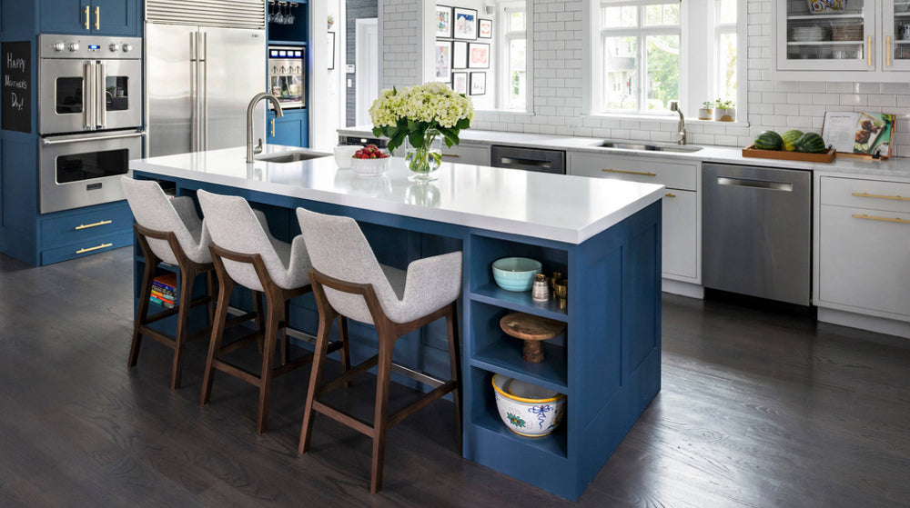 Eiffel Arm Wood Counter Stool by SohoConcept, showing eiffel arm wood stools in live shot.