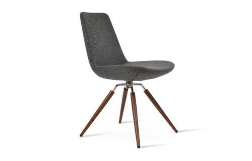 Eiffel Carrot Swivel Chair by SohoConcept - Steel/Walnut Veneer Steel Tube/Camira Blazer Dark Grey Wool.