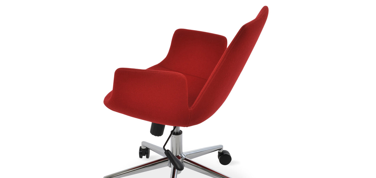 Eiffel Office Arm Chair by SohoConcept, showing closeup view of eiffel office arm chair in aluminum (a1)/camira blazer red wool.