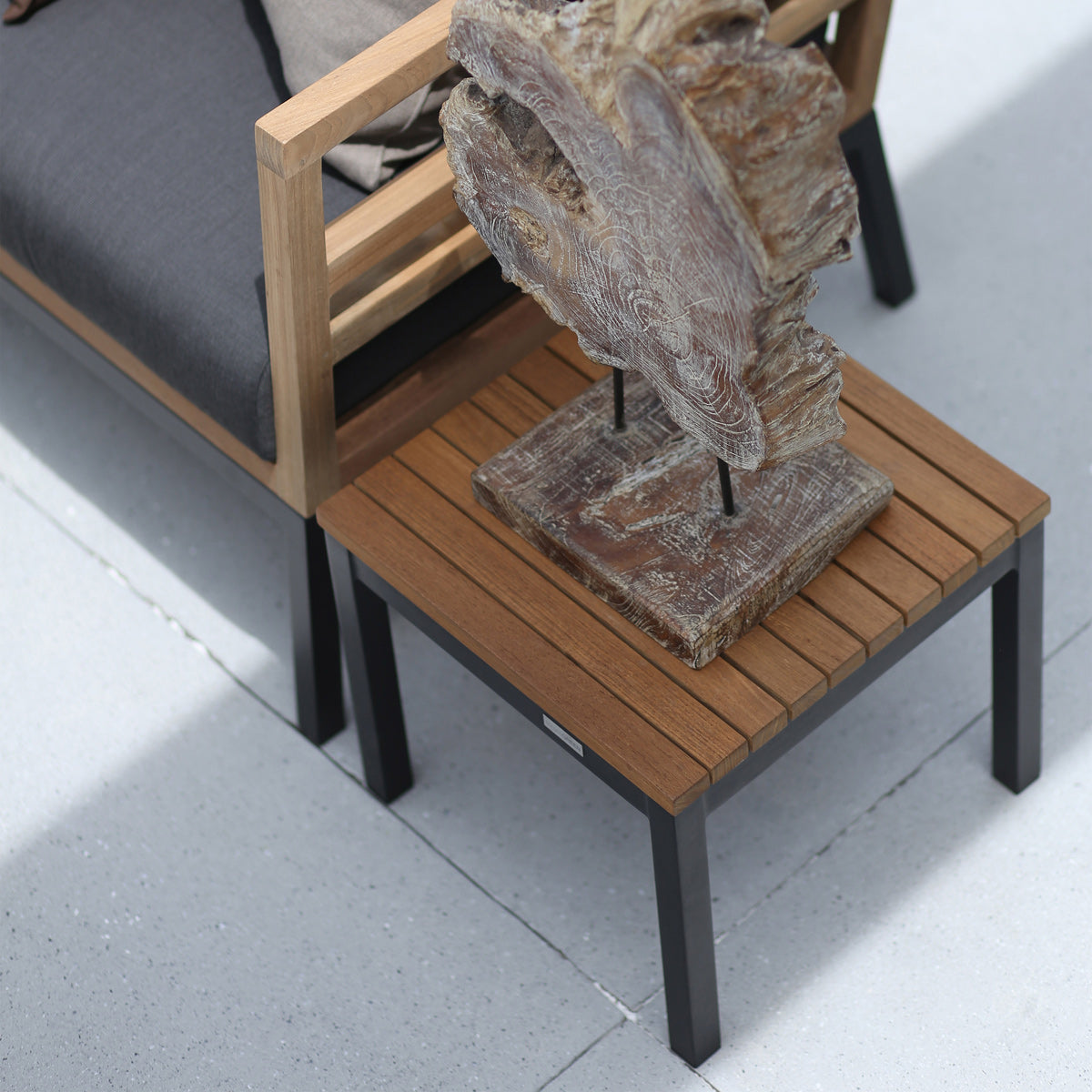 Ekka Teak Side Table by Mamagreen, showing ekka teak side table in live shot.