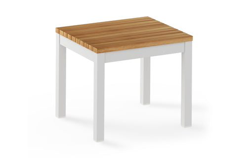 Ekka Teak Side Table by Mamagreen - Small, White Sand Aluminum/Teak Wood.