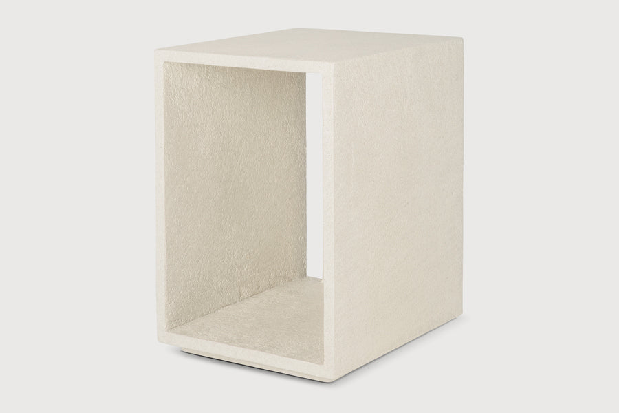 Elements Bedside Table by Ethnicraft, showing angle view of elements bedside table in studio shot.