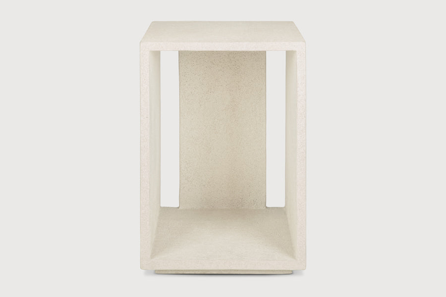 Elements Bedside Table by Ethnicraft, showing front view of elements bedside table in studio shot.