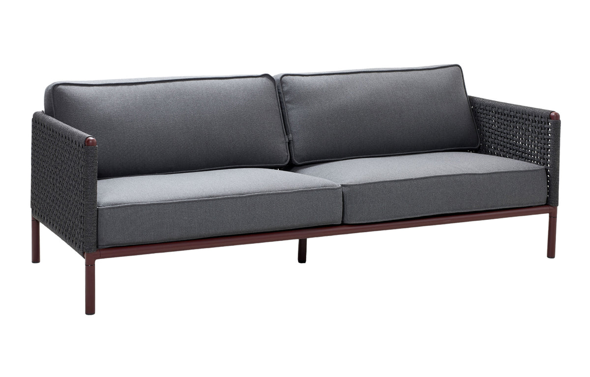 Encore Sofa by Cane-Line - 3-Seater, Bordeaux Powder Coated Aluminum/Dark Grey Soft Rope.