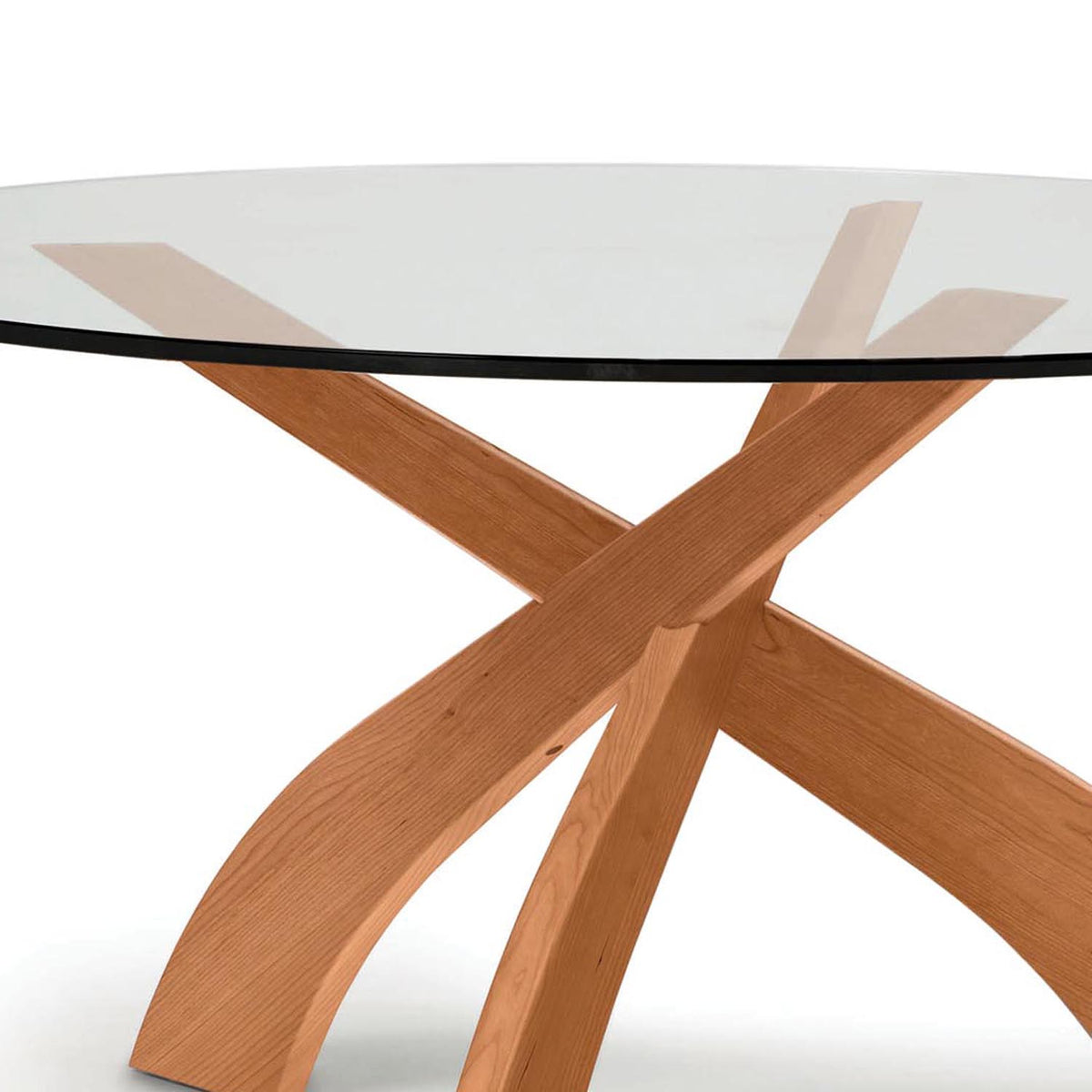 Entwine Chat Height Round Glass Top Table by Copeland Furniture, showing closeup view of entwine chat height round glass top table.