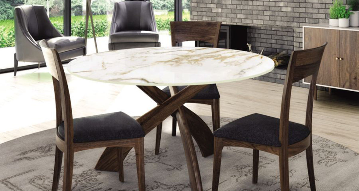 Entwine Chat Height Round Sintered Stone Top Table by Copeland Furniture, showing entwine chat height round sintered stone top table in live shot.