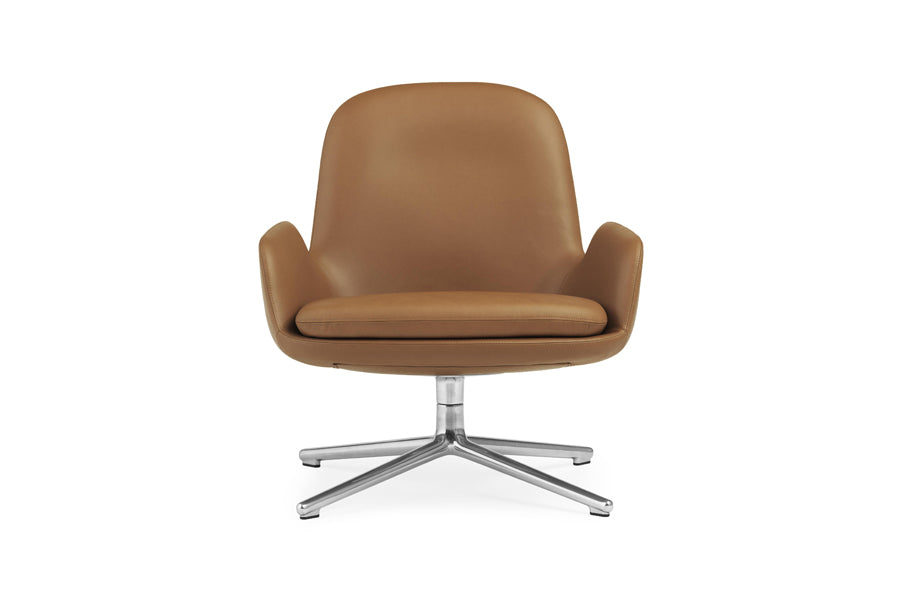 Era Lounge Swivel Alu Chair by Normann Copenhagen, showing front view of era lounge swivel alu chair in low/aluminum/group 7.