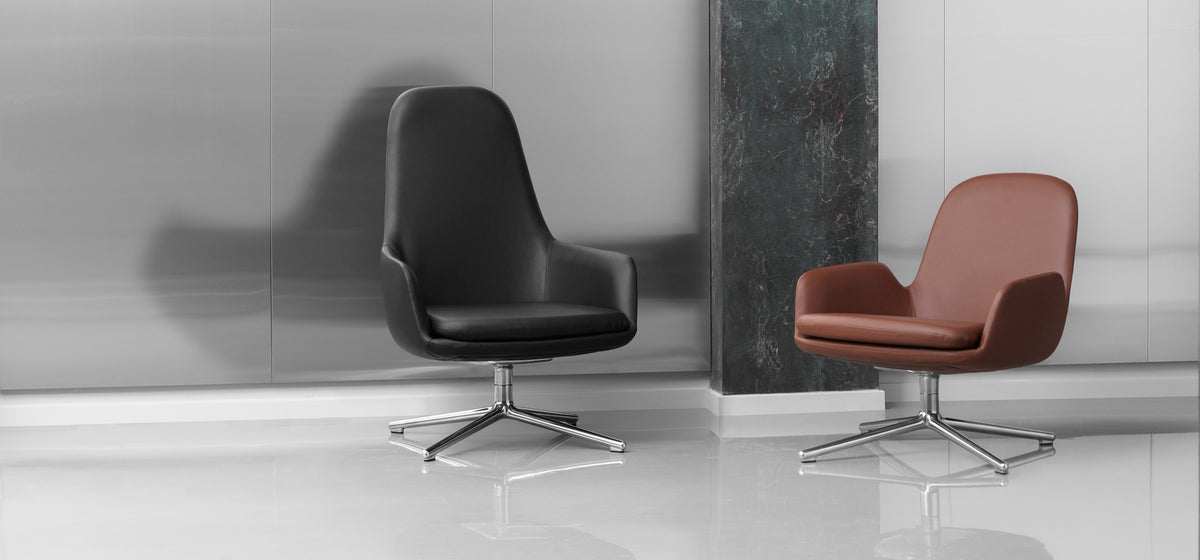 Era Lounge Swivel Alu Chair by Normann Copenhagen, showing era lounge swivel alu chairs in live shot.