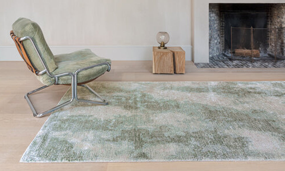Erode Hand Tufted Rug by Ligne Pure, showing closeup view of erode hand tufted rug in live shot.