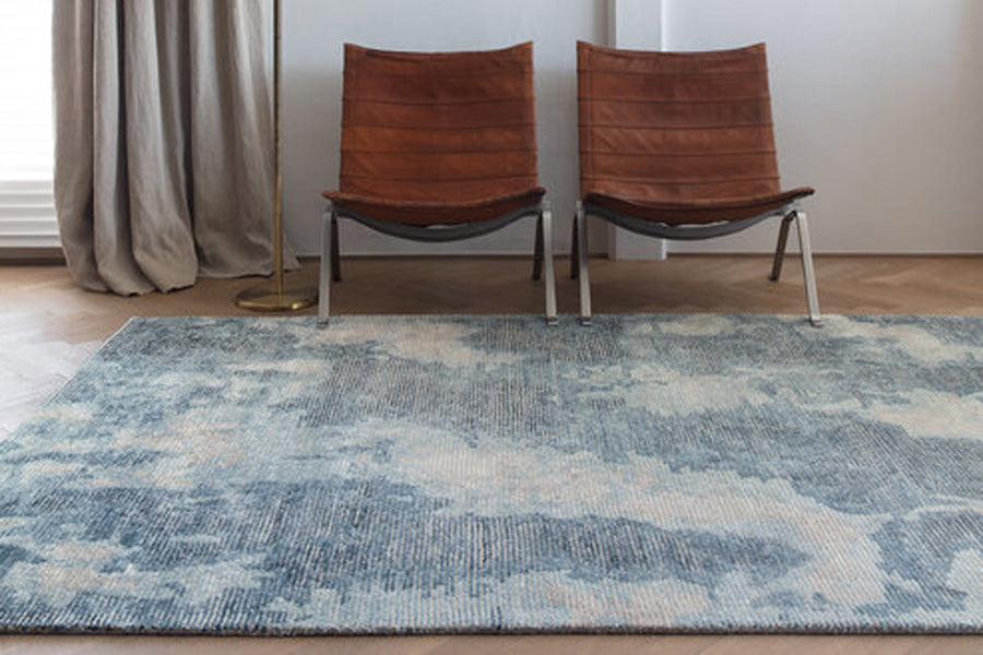 Erode Hand Tufted Rug by Ligne Pure, showing closeup view of erode hand tufted rug in live shot.