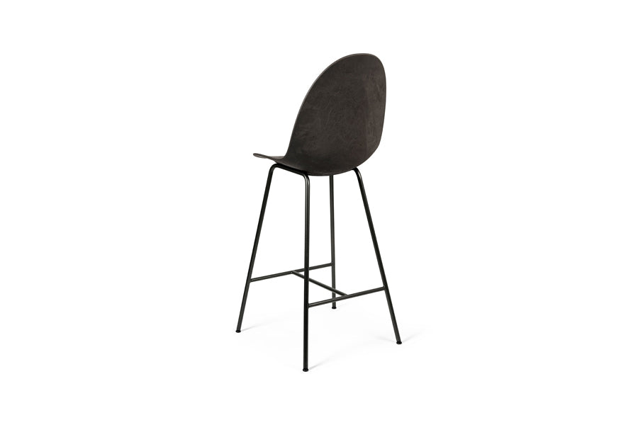 Eternity High Stool by Mater, showing back view of eternity high stool in black coffee waste/black aluminum.