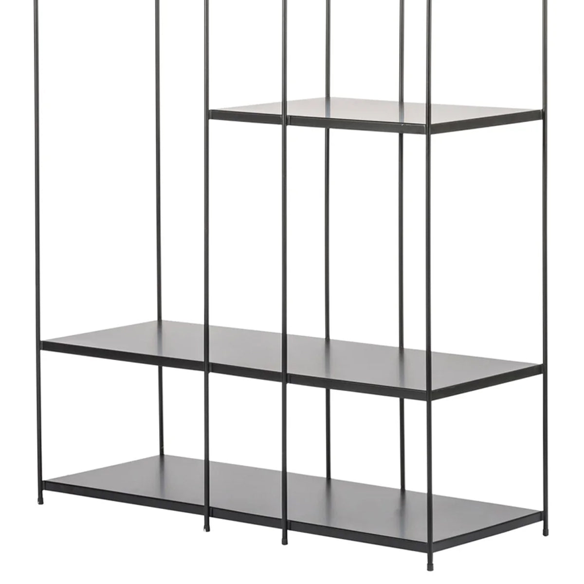 Etta Wall Unit by Mobital, showing closeup view of etta wall unit in 85" tall/industrial metal/black frame.