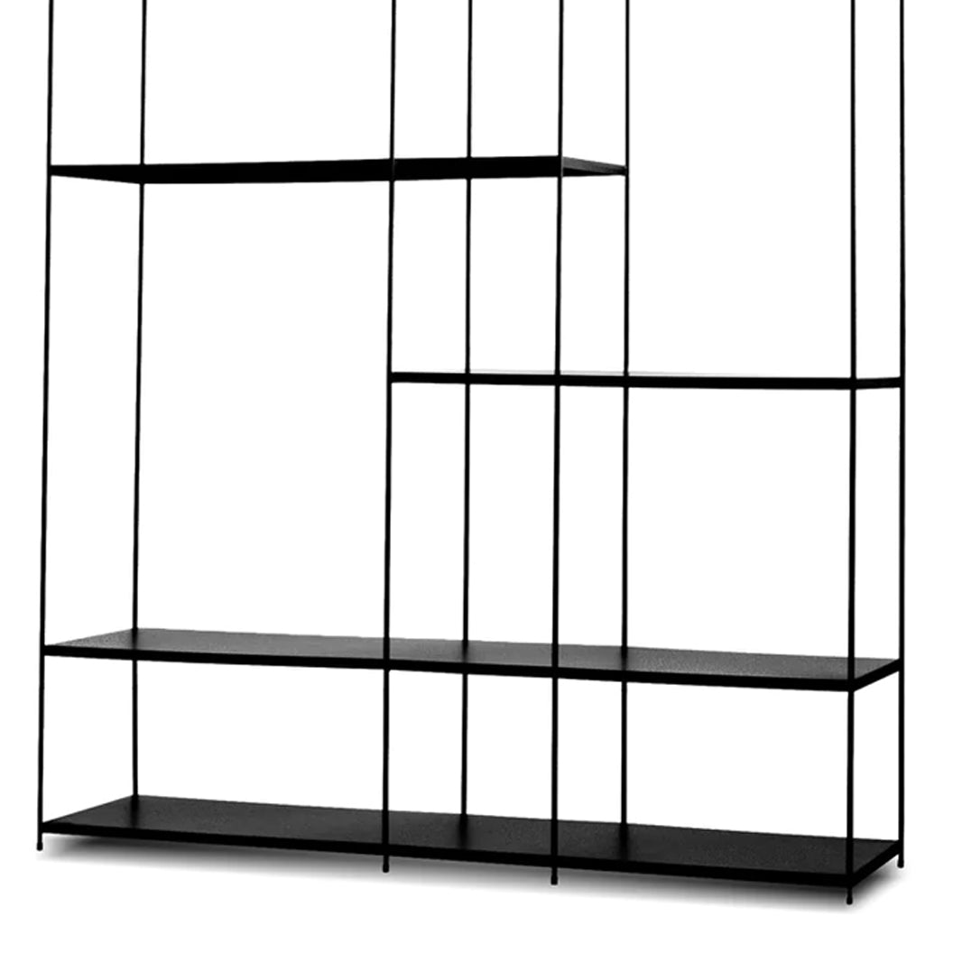 Etta Wall Unit by Mobital, showing closeup view of etta wall unit in 59" large/industrial metal/black frame.