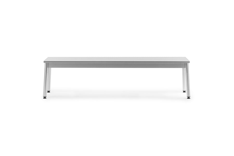 Ex Bench by Normann Copenhagen, showing front view of ex bench in anodized aluminum.
