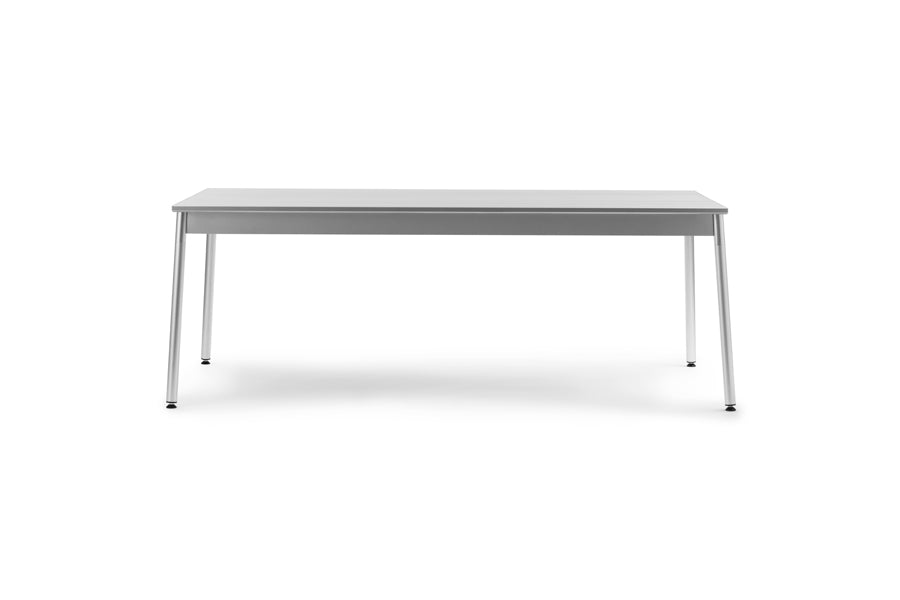 Ex Table by Normann Copenhagen, showing front view of ex table in anodized aluminum.