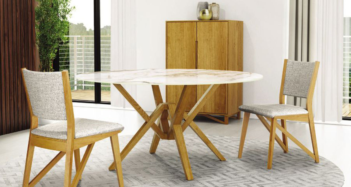 Exeter Round Sintered Stone Top Dining Table by Copeland Furniture, showing exeter round sintered stone top dining table in live shot.