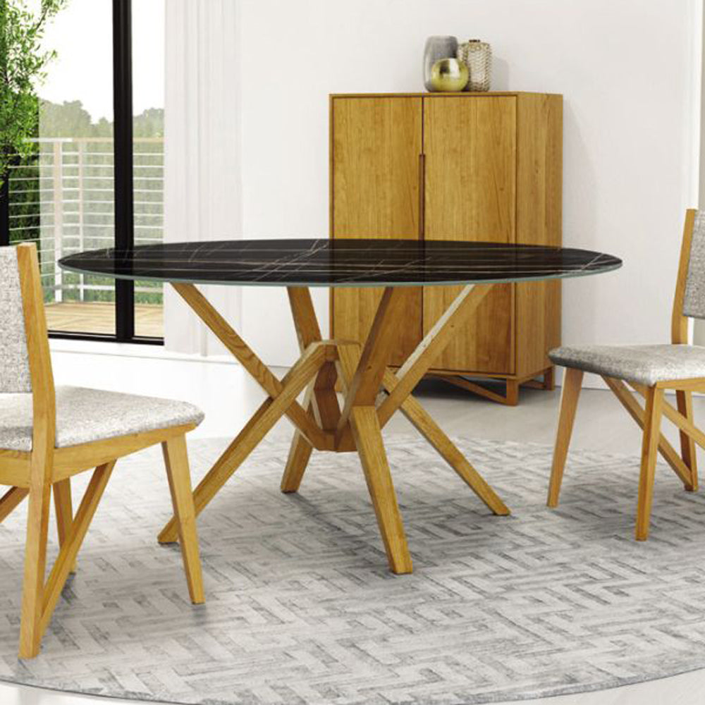 Exeter Round Sintered Stone Top Dining Table by Copeland Furniture, showing exeter round sintered stone top dining table in live shot.