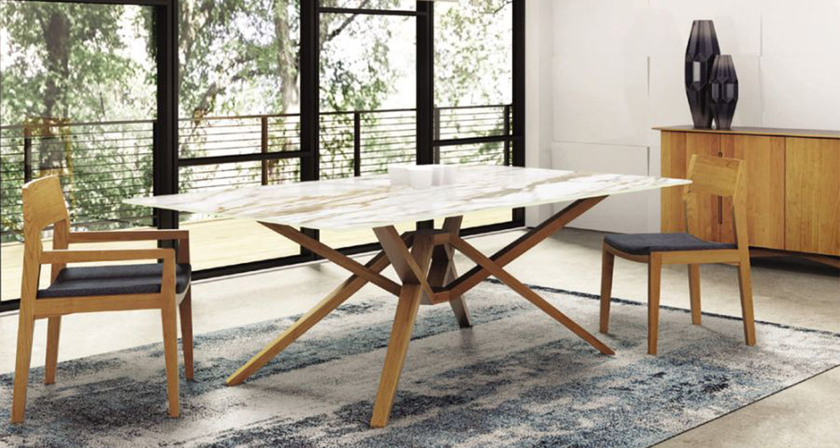 Exeter Sintered Stone Top Dining Table by Copeland Furniture, showing exeter sintered stone top dining table in live shot.