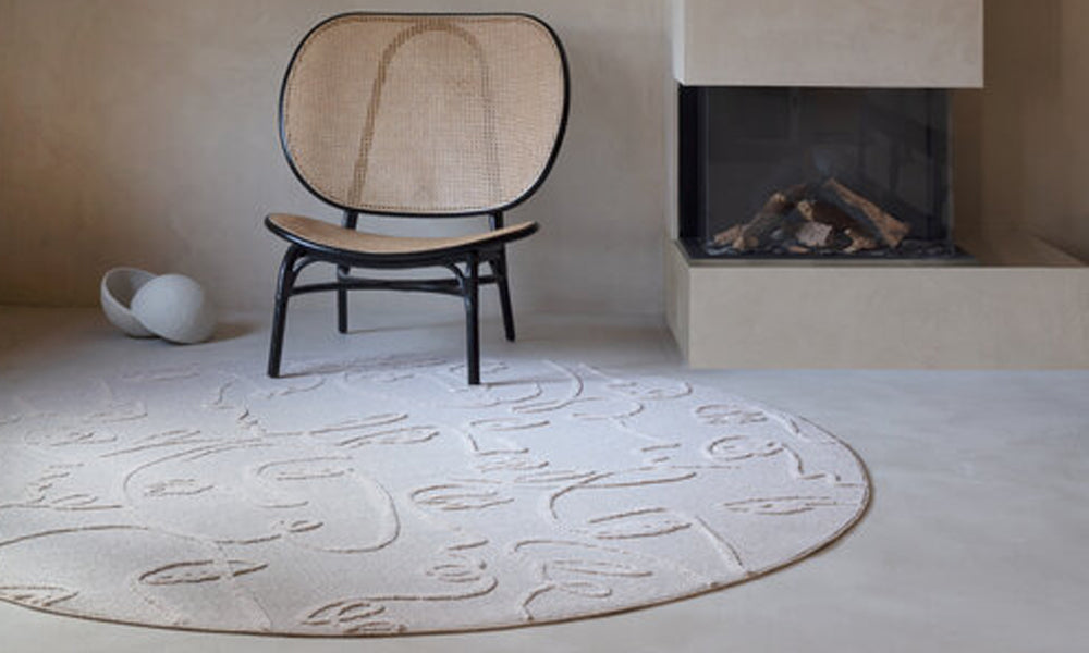 Faces Woven Rug by Ligne Pure, showing faces woven rug in live shot.