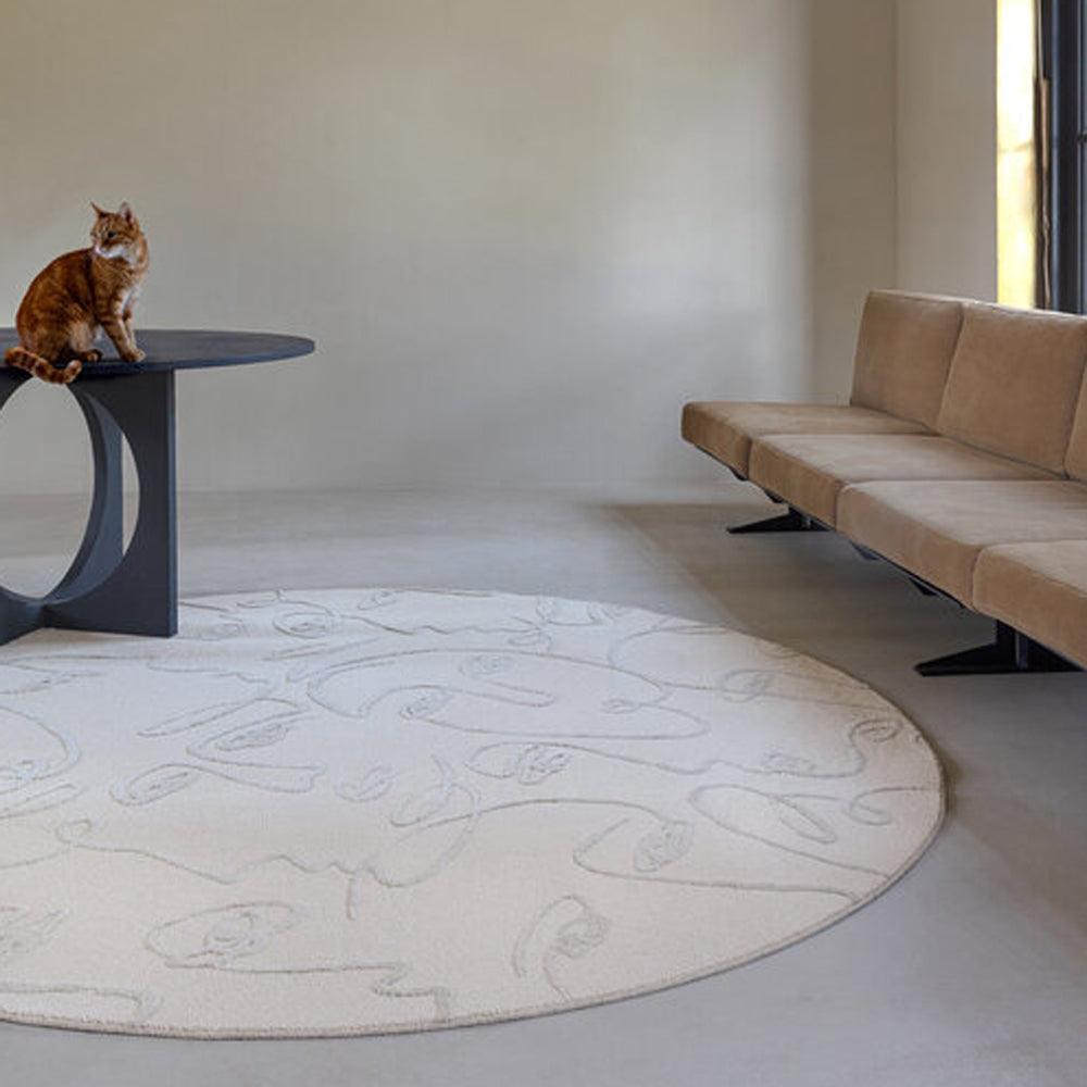 Faces Woven Rug by Ligne Pure, showing faces woven rug in live shot.