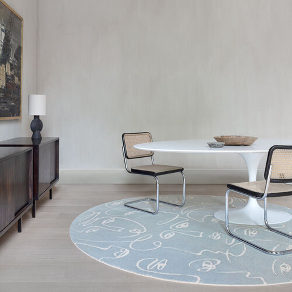 Faces Woven Rug by Ligne Pure, showing faces woven rug in live shot.
