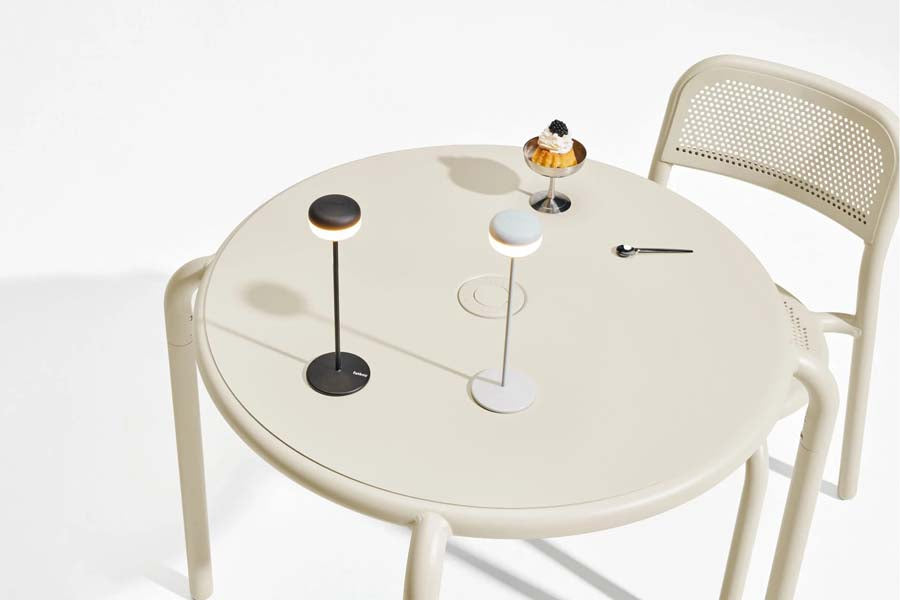 Cherrio Table Lamp by Fatboy, showing cherrio table lamp in live shot.