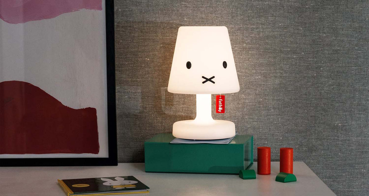Edison the Petit x Miffy Portable Lamp by Fatboy, showing edison the petit x miffy portable lamp in live shot.