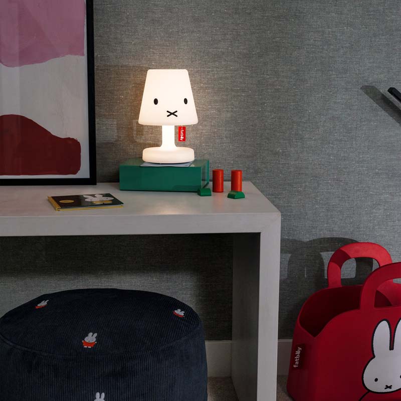 Edison the Petit x Miffy Portable Lamp by Fatboy, showing edison the petit x miffy portable lamp in live shot.