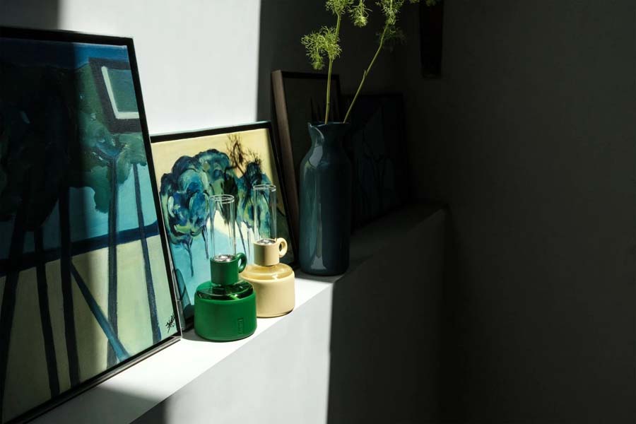 Flamtastique XS Oil Lamp by Fatboy, showing flamtastique xs oil lamp in live shot.