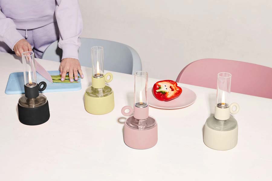 Flamtastique XS Oil Lamp by Fatboy, showing flamtastique xs oil lamp in live shot.