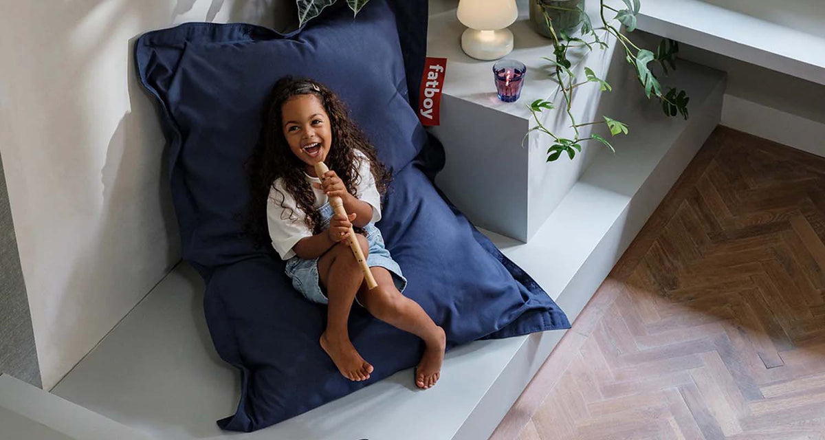 Junior Canvas Beanbag Chair by Fatboy, showing junior canvas beanbag chair in live shot.