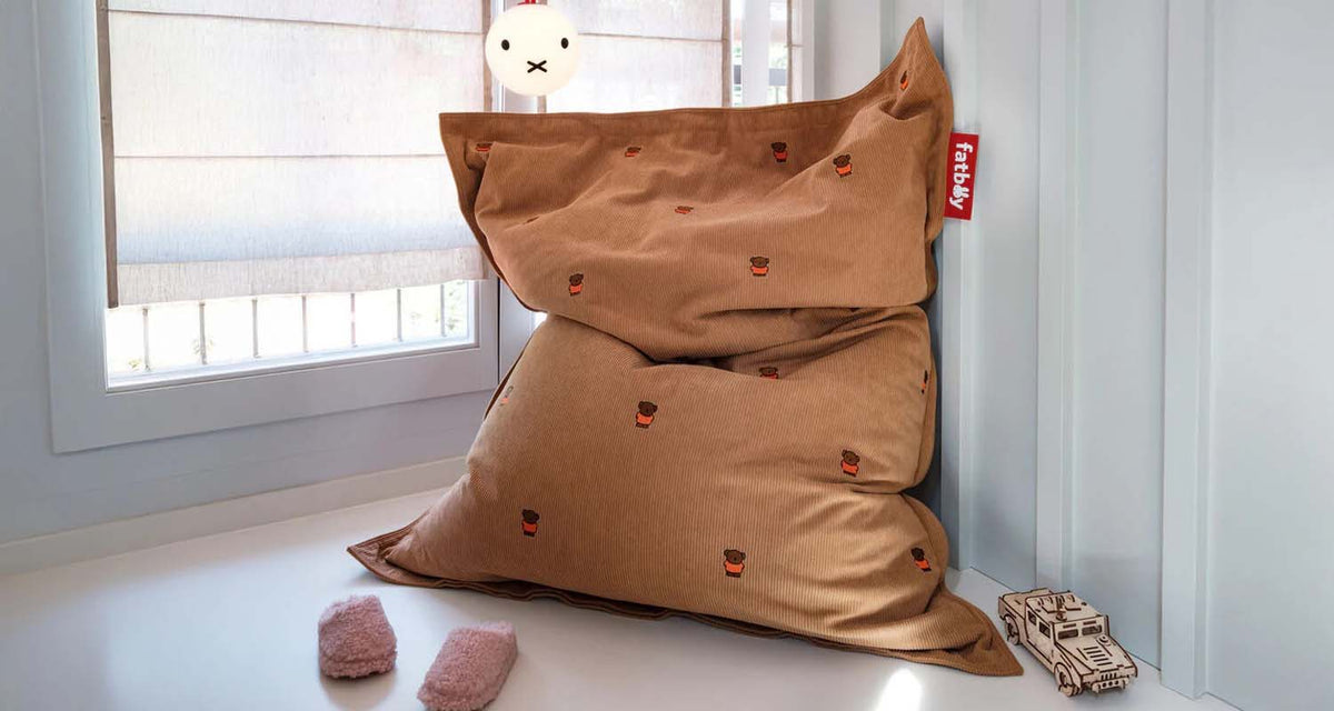 Original Slim Recycled Cord x Miffy & Boris Beanbag by Fatboy, showing original slim recycled cord x miffy & boris beanbag in live shot.