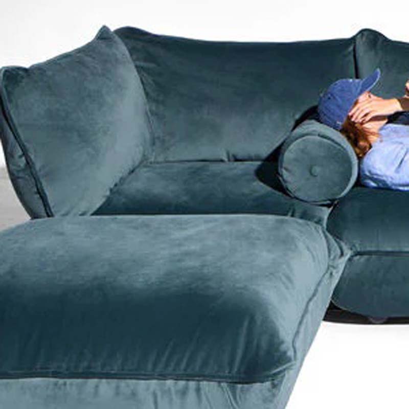 Puff Rolster Recycled Velvet Pillow by Fatboy, showing puff rolster recycled velvet pillow in live shot.