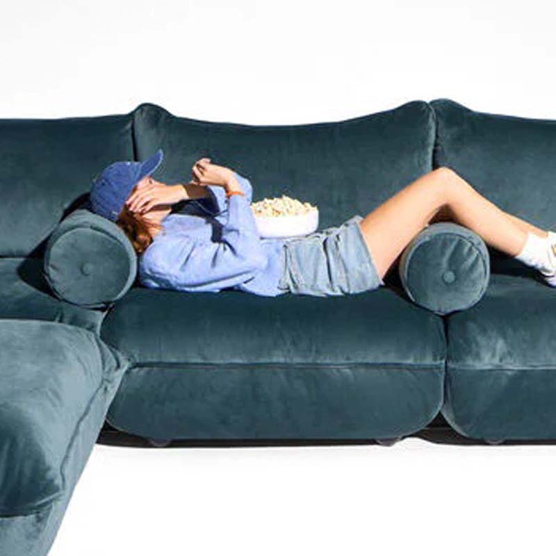 Puff Rolster Recycled Velvet Pillow by Fatboy, showing puff rolster recycled velvet pillow in live shot.