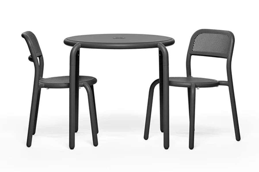 Toni Bistreau Outdoor Table by Fatboy, showing toni bistreau outdoor table with chair.