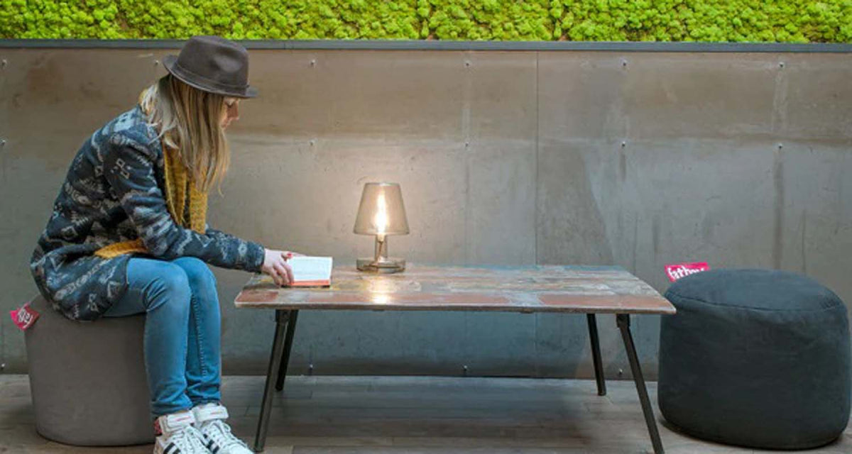 Transloetje Table Lamp by Fatboy, showing transloetje table lamp in live shot.