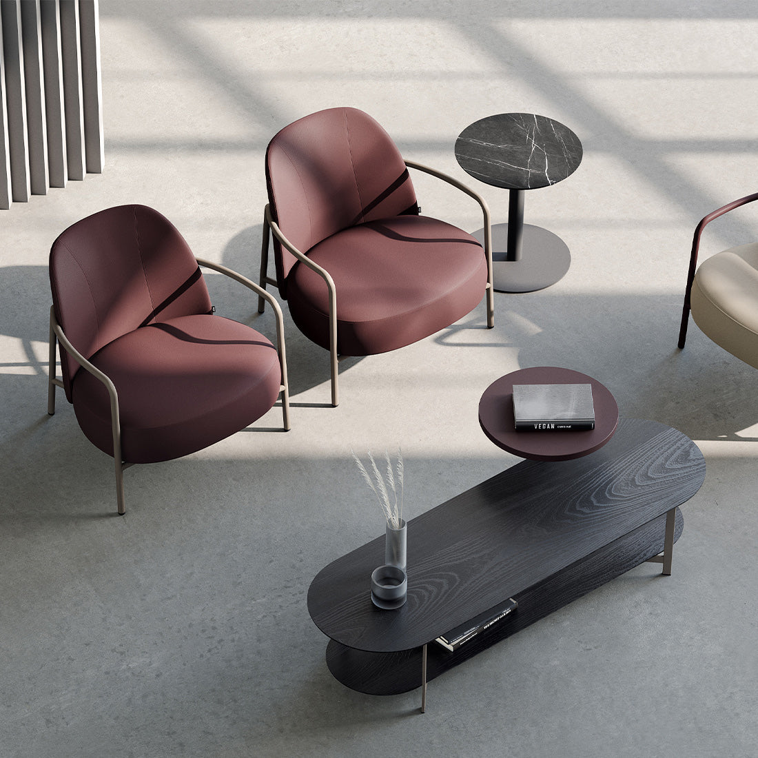 Ferno Lounge Chair by B&T, showing ferno lounge chairs in live shot.